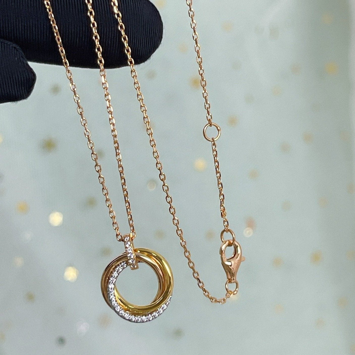 [Solara Jewelry ]TRINITY NECKLACE SILVER GOLD PINK GOLD DIAMONDS