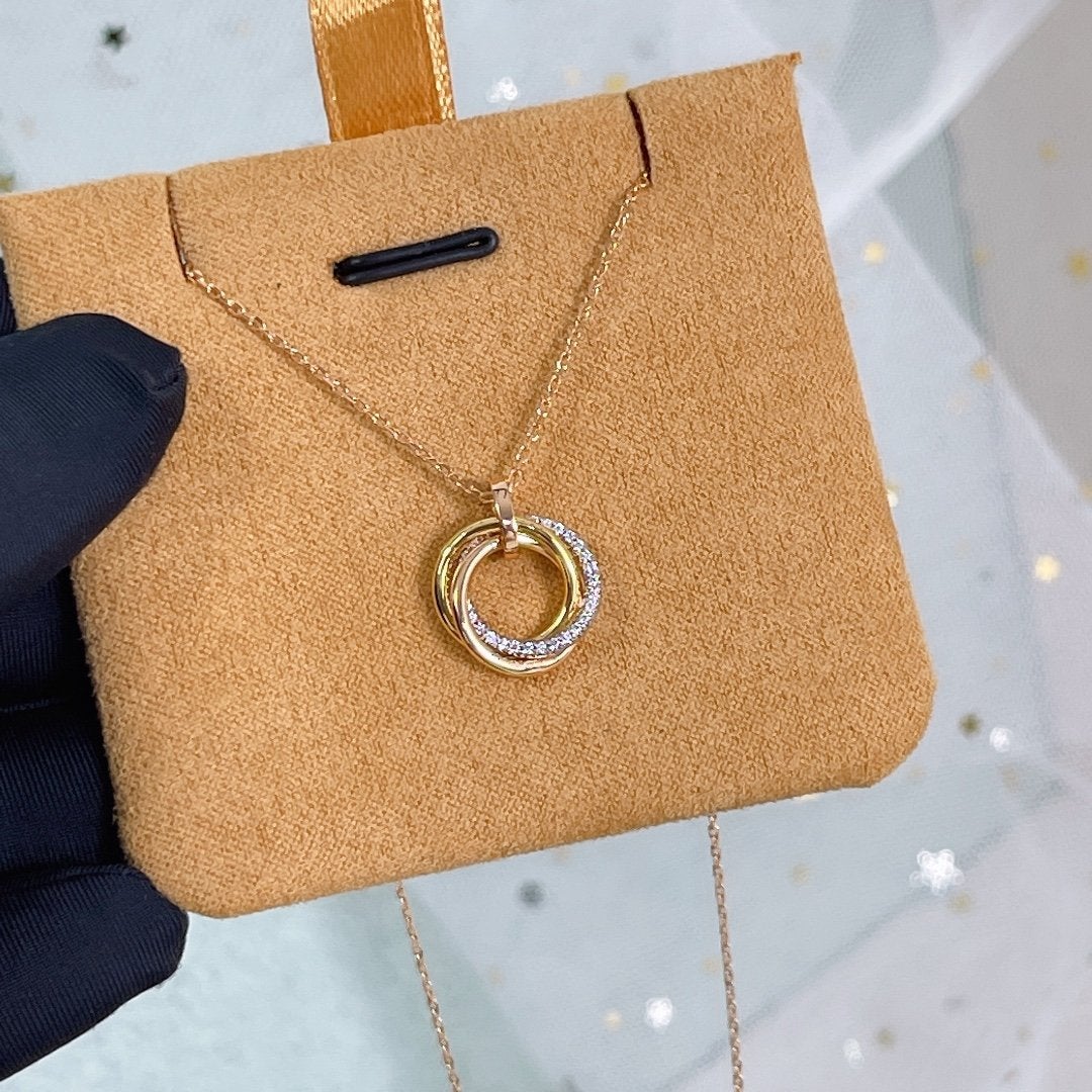 [Solara Jewelry ]TRINITY NECKLACE SILVER GOLD PINK GOLD DIAMONDS