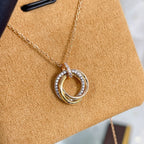 [Solara Jewelry ]TRINITY NECKLACE SILVER GOLD PINK GOLD DIAMONDS