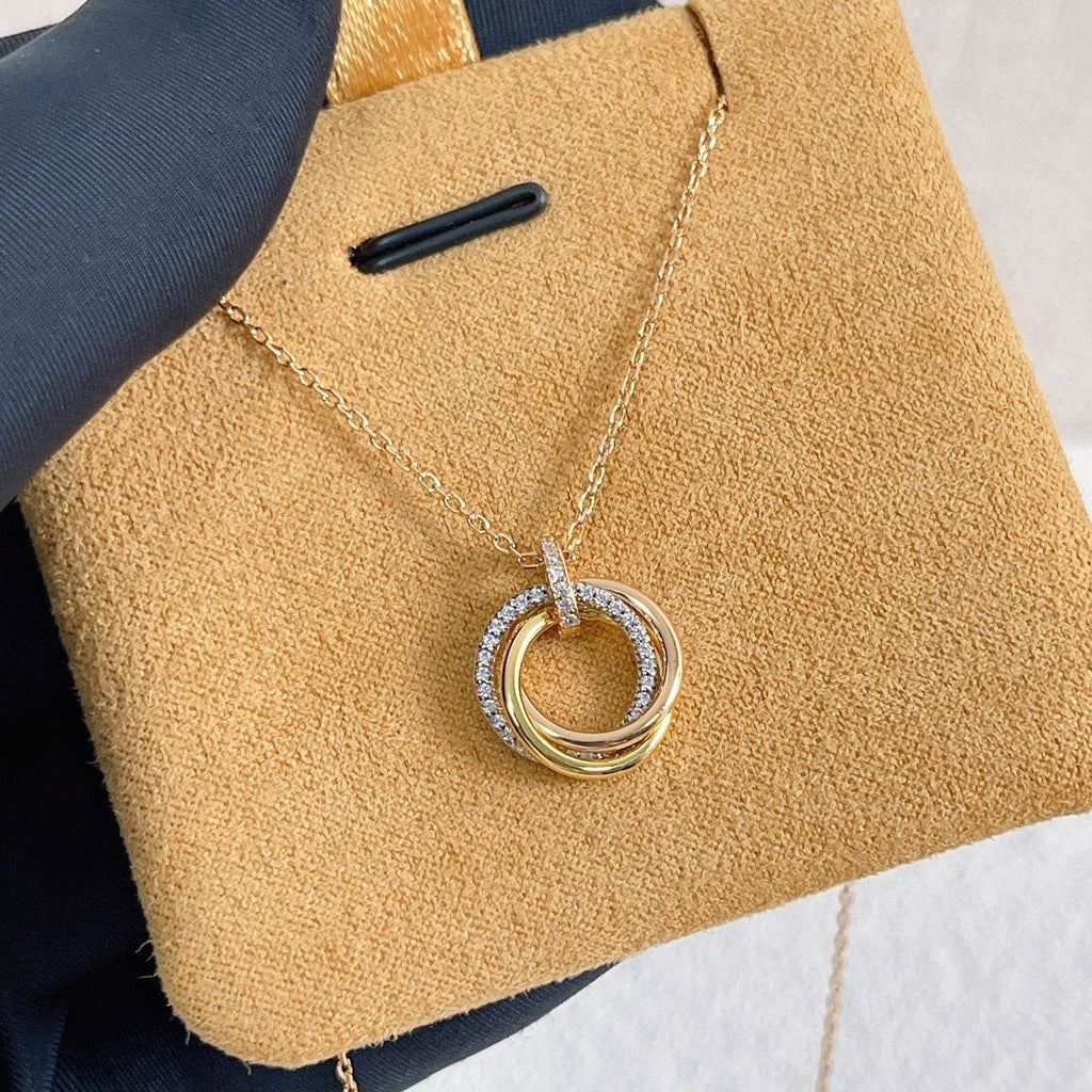 [Solara Jewelry ]TRINITY NECKLACE SILVER GOLD PINK GOLD DIAMONDS