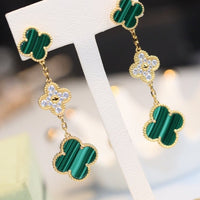 [Solara Jewelry ]CLOVER EARRINGS GOLD MALACHITE DIAMOND 3 MOTIF
