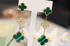 [Solara Jewelry ]クローバー イヤリング ゴールド マラカイト ダイヤモンド 3モチーフ