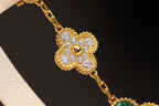 [Solara Jewelry ]クローバー イヤリング ゴールド マラカイト ダイヤモンド 3モチーフ