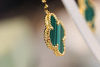 [Solara Jewelry ]クローバー イヤリング ゴールド マラカイト ダイヤモンド 3モチーフ