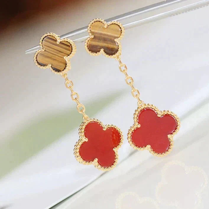 [Solara Jewelry ]CLOVER  2 MOTIF  TIGER EYE CARNELIAN EARRINGS