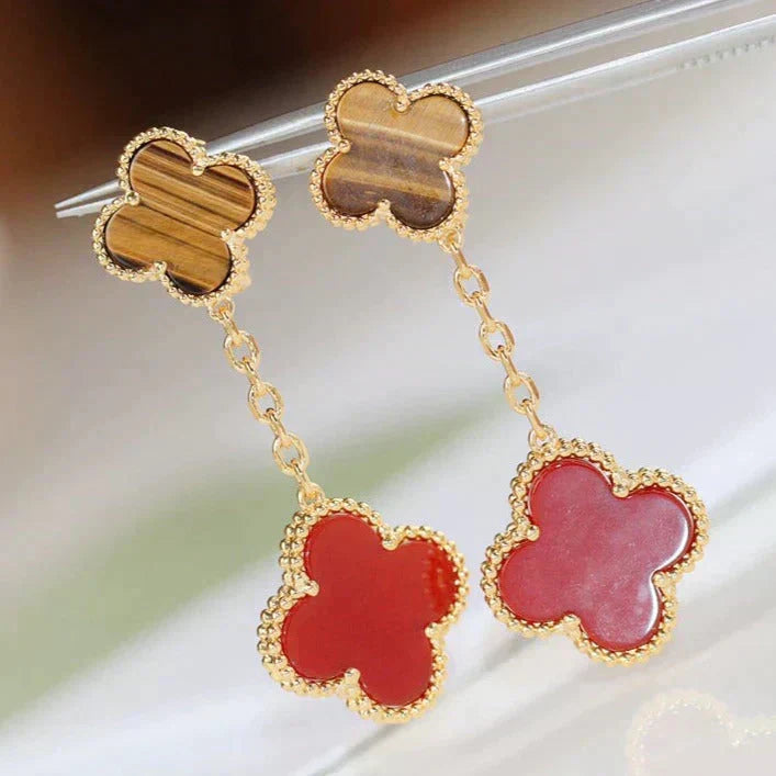 [Solara Jewelry ]CLOVER  2 MOTIF  TIGER EYE CARNELIAN EARRINGS