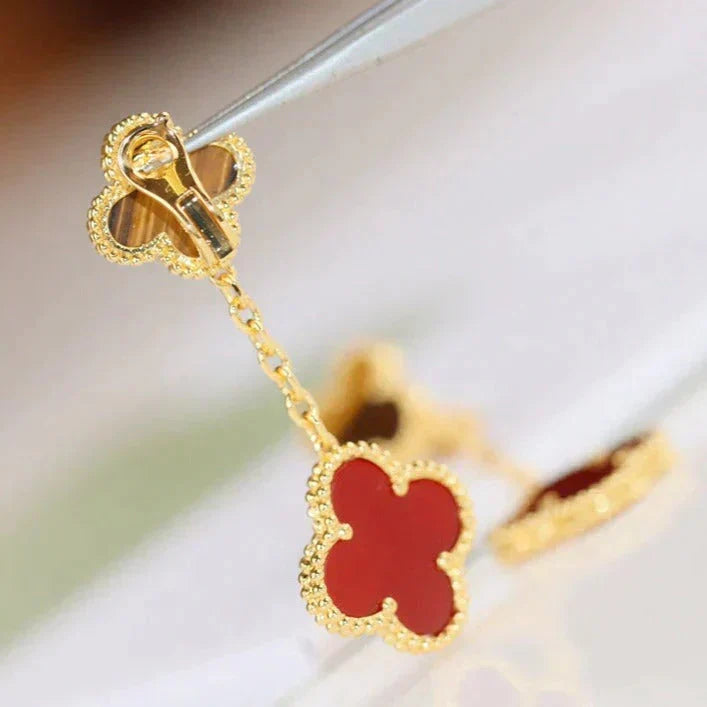[Solara Jewelry ]CLOVER  2 MOTIF  TIGER EYE CARNELIAN EARRINGS
