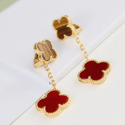 [Solara Jewelry ]CLOVER  2 MOTIF  TIGER EYE CARNELIAN EARRINGS