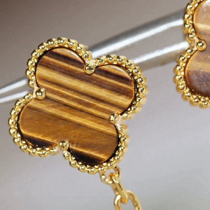 [Solara Jewelry ]CLOVER  2 MOTIF  TIGER EYE CARNELIAN EARRINGS