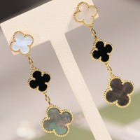 [Solara Jewelry ]CLOVER EARRINGS GOLD ONYX MOP 3 MOTIF