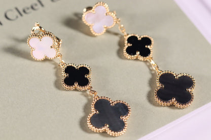 [Solara Jewelry ]CLOVER EARRINGS GOLD ONYX MOP 3 MOTIF