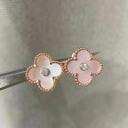 [Solara Jewelry ]CLOVER MEDIUM 1 MOTIFS  PINK MOP DIAMOND EARRINGS