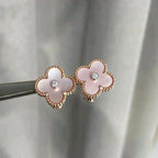 [Solara Jewelry ]CLOVER MEDIUM 1 MOTIFS  PINK MOP DIAMOND EARRINGS