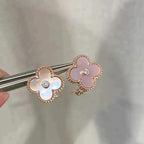 [Solara Jewelry ]CLOVER MEDIUM 1 MOTIFS  PINK MOP DIAMOND EARRINGS