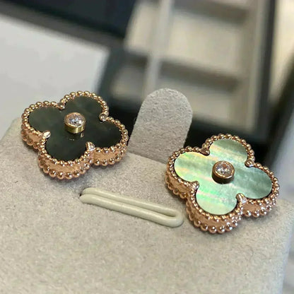 [Solara Jewelry] KLEEBALL MEDIUM 1 MOTIV GRAUE PERLMUTT DIAMANT OHRRINGE