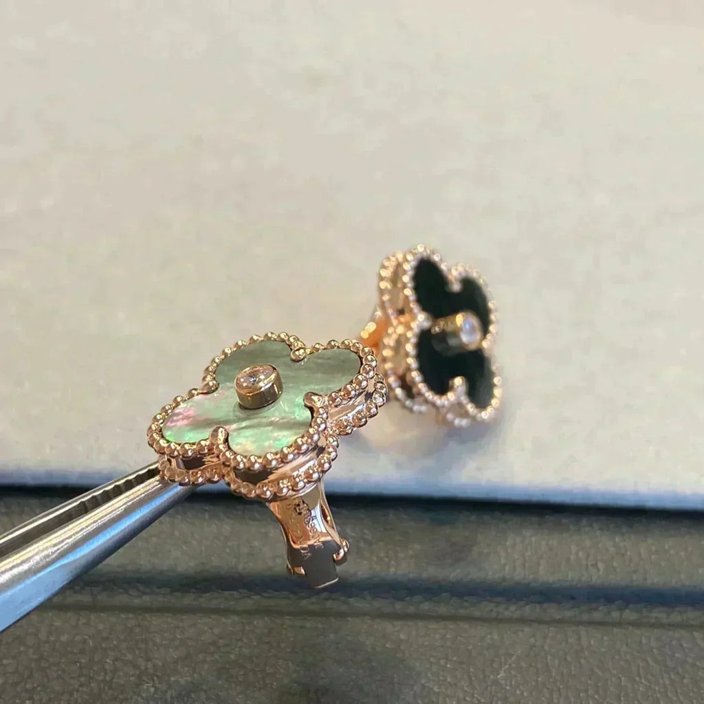 [Solara Jewelry] KLEEBALL MEDIUM 1 MOTIV GRAUE PERLMUTT DIAMANT OHRRINGE