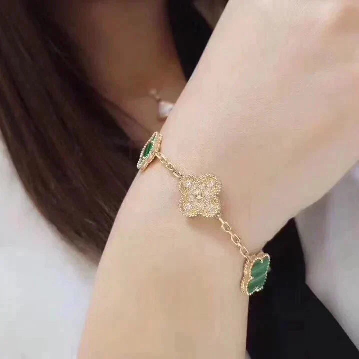 [ソララ ジュエリー]クローバー 5モチーフ マラカイトダイヤモンドブレスレット