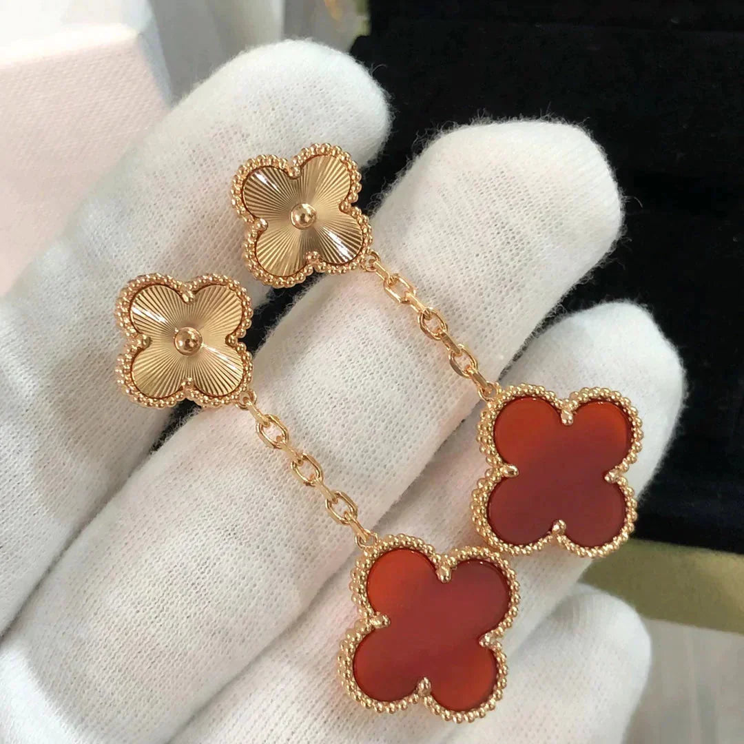 [Solara Jewelry ]CLOVER 2 MOTIF  LASER CARNELIAN EARRINGS