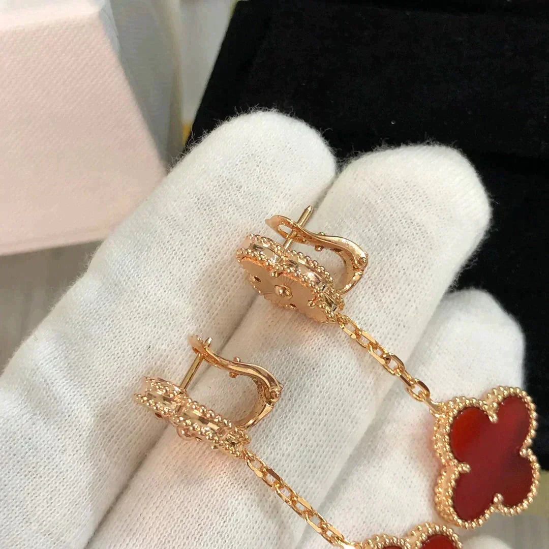 [Solara Jewelry ]CLOVER 2 MOTIF  LASER CARNELIAN EARRINGS