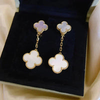 [Solara Jewelry ]CLOVER 2 MOTIF WHITE MOP EARRINGS