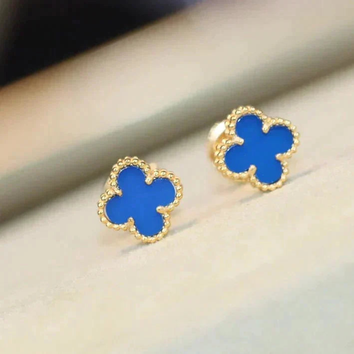 [Solara Jewelry ]CLOVER MINI 9.5MM BLUE AGATE EARRINGS