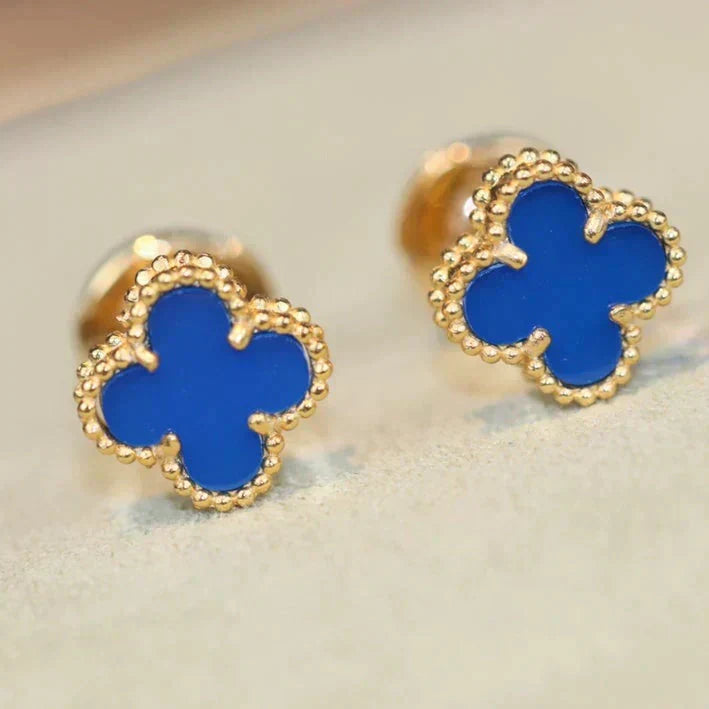 [Solara Jewelry ]CLOVER MINI 9.5MM BLUE AGATE EARRINGS