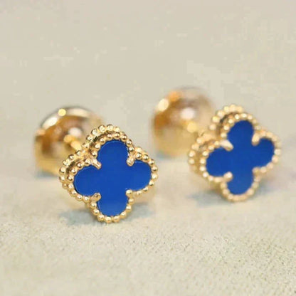 [Solara Jewelry ]CLOVER MINI 9.5MM BLUE AGATE EARRINGS