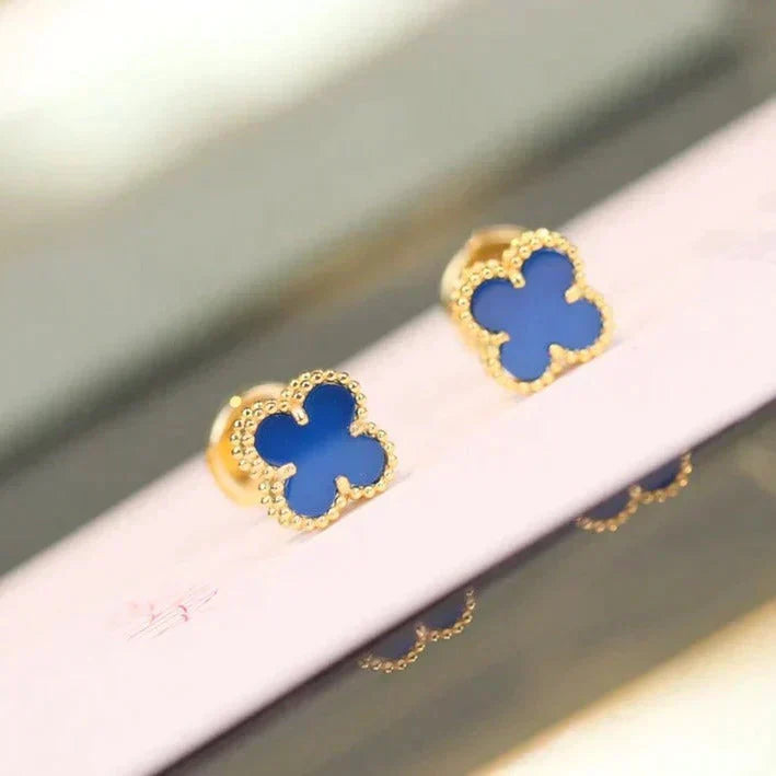 [Solara Jewelry ]CLOVER MINI 9.5MM BLUE AGATE EARRINGS