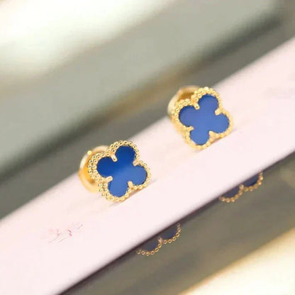 [Solara Jewelry ]CLOVER MINI 9.5MM BLUE AGATE EARRINGS
