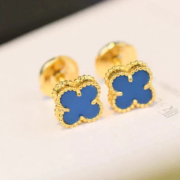 [Solara Jewelry ]CLOVER MINI 9.5MM BLUE AGATE EARRINGS