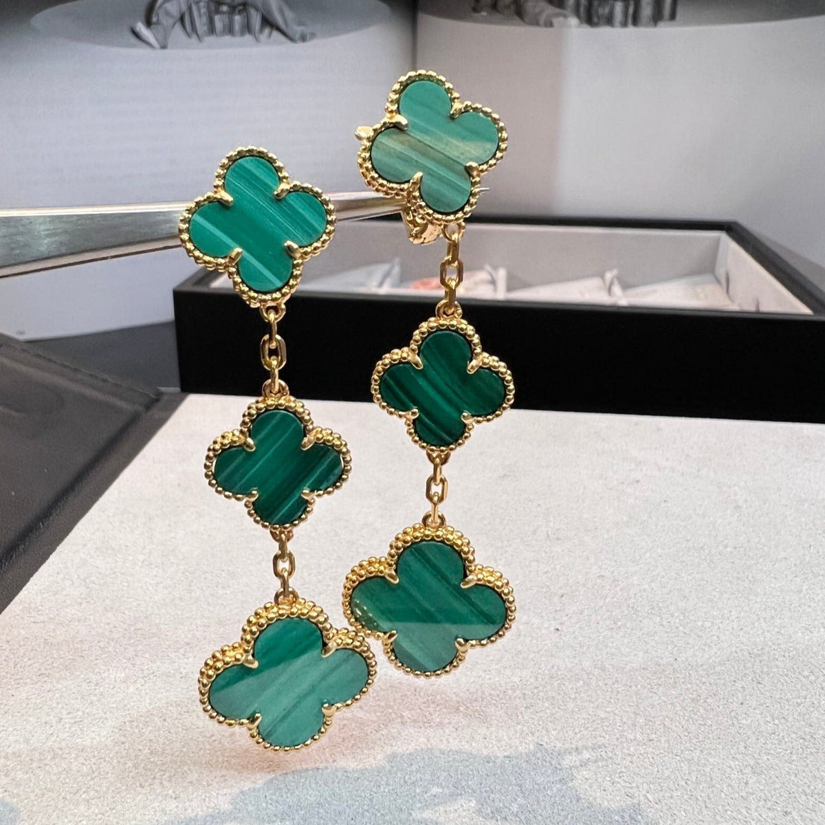 [Solara Jewelry ]CLOVER MALACHITE 3 MOTIFS GOLD