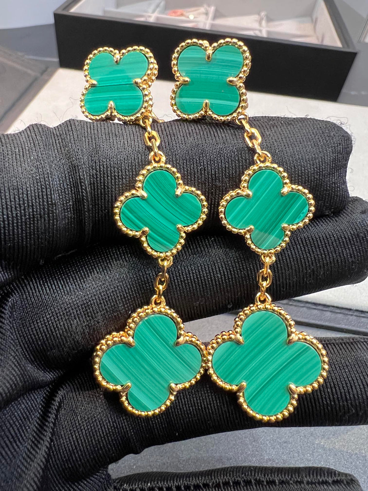 [Solara Jewelry ]CLOVER MALACHITE 3 MOTIFS GOLD