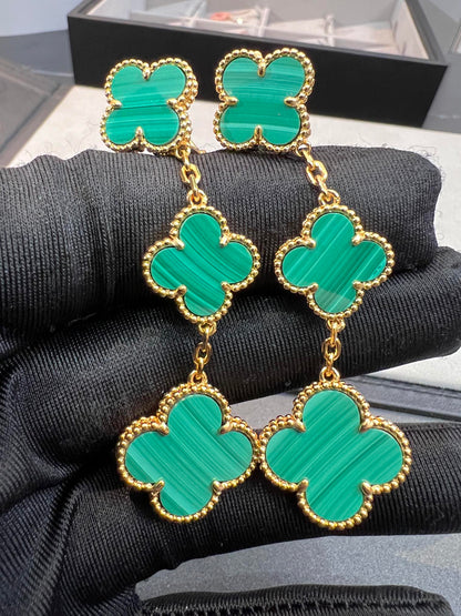 [Solara Jewelry ]CLOVER MALACHITE 3 MOTIFS GOLD