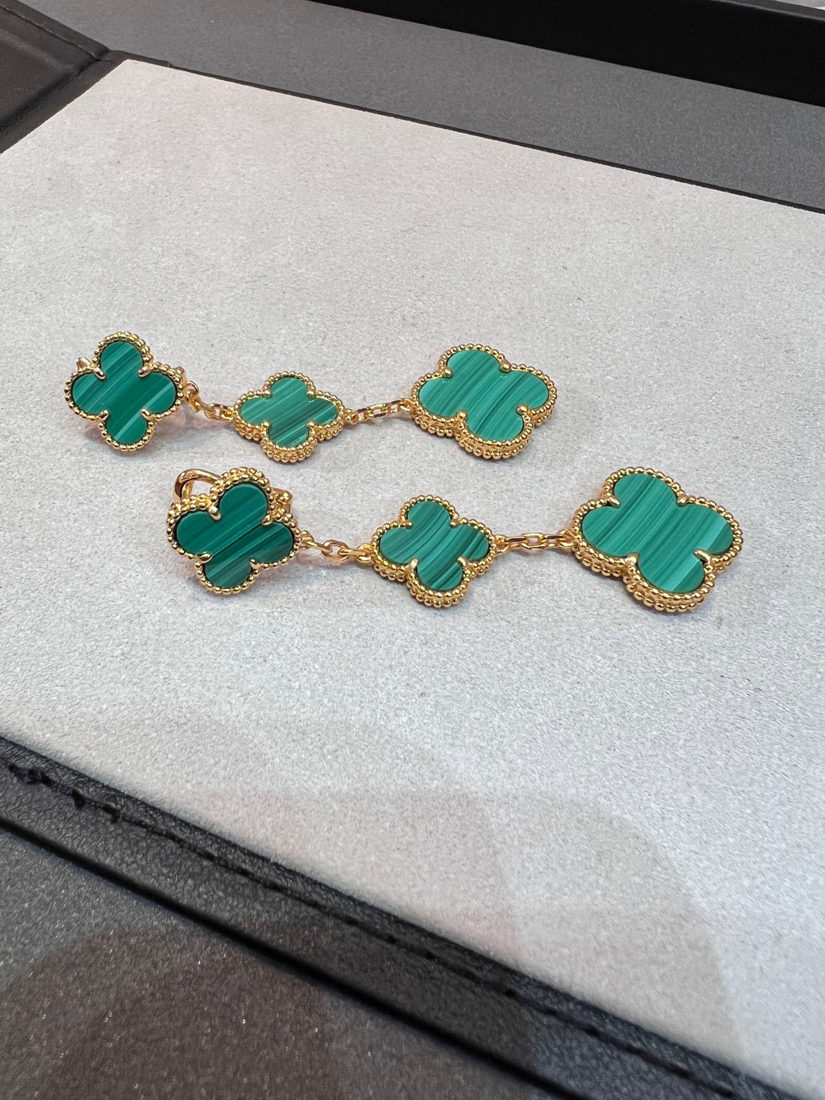 [Solara Jewelry ]CLOVER MALACHITE 3 MOTIFS GOLD