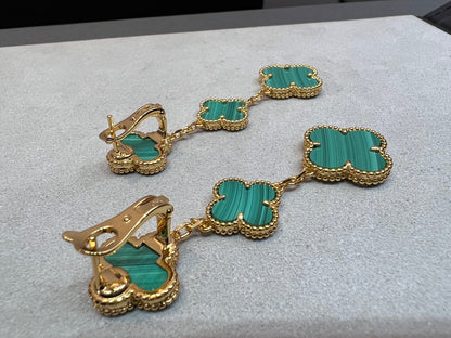[Solara Jewelry ]CLOVER MALACHITE 3 MOTIFS GOLD