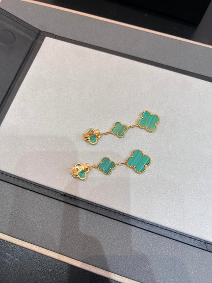 [Solara Jewelry ]CLOVER MALACHITE 3 MOTIFS GOLD