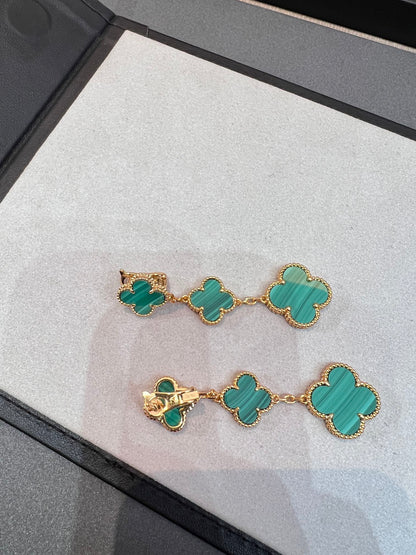 [Solara Jewelry ]CLOVER MALACHITE 3 MOTIFS GOLD