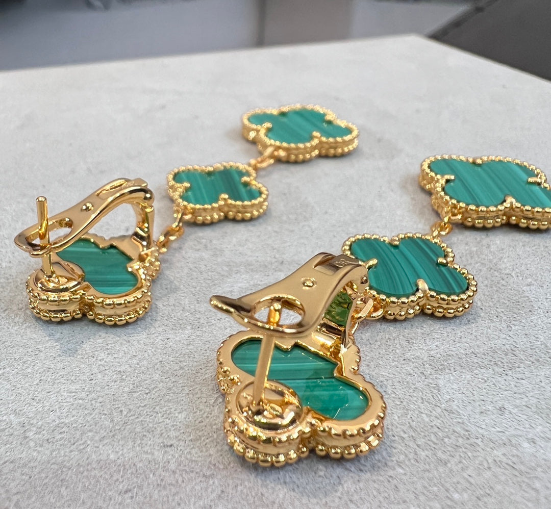 [Solara Jewelry ]CLOVER MALACHITE 3 MOTIFS GOLD