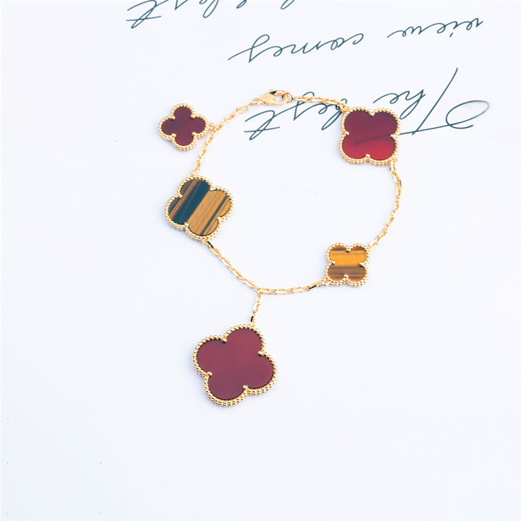 [Solara Jewelry ]クローバーブレスレット 5モチーフ カーネリアン タイガーアイ