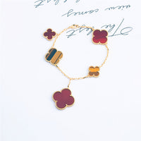 [Solara Jewelry ]CLOVER BRACELET 5 MOTIFS CARNELIAN TIGER EYE