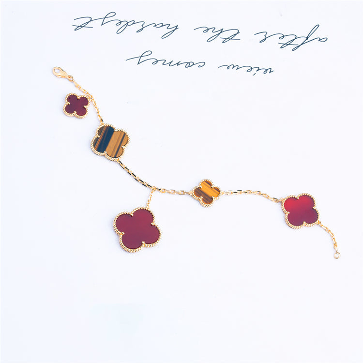 [Solara Jewelry ]クローバーブレスレット 5モチーフ カーネリアン タイガーアイ