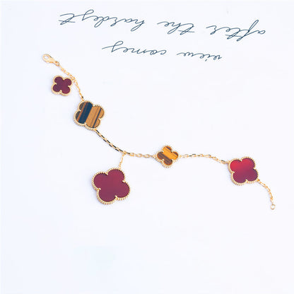 [Solara Jewelry ]クローバーブレスレット 5モチーフ カーネリアン タイガーアイ