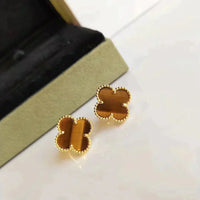 [Solara Jewelry ]CLOVER MEDIUM 1 MOTIFS TIGER EYE EARRINGS