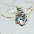 [Solara Jewelry] クローバー 15MM ダイヤモンド & グレーマザーオブパール ネックレス