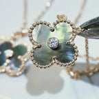 [Solara Jewelry] クローバー 15MM ダイヤモンド & グレーマザーオブパール ネックレス
