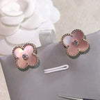 [Solara Jewelry ]CLOVER MEDIUM 1 MOTIFS  PINK MOP DIAMOND EARRINGS