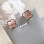 [Solara Jewelry ]CLOVER MEDIUM 1 MOTIFS  PINK MOP DIAMOND EARRINGS