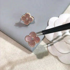 [Solara Jewelry ]CLOVER MEDIUM 1 MOTIFS  PINK MOP DIAMOND EARRINGS
