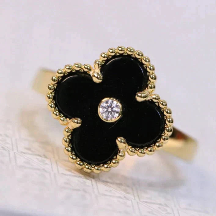 [Solara Jewelry ]CLOVER ONYX RING GOLD DIAMOND