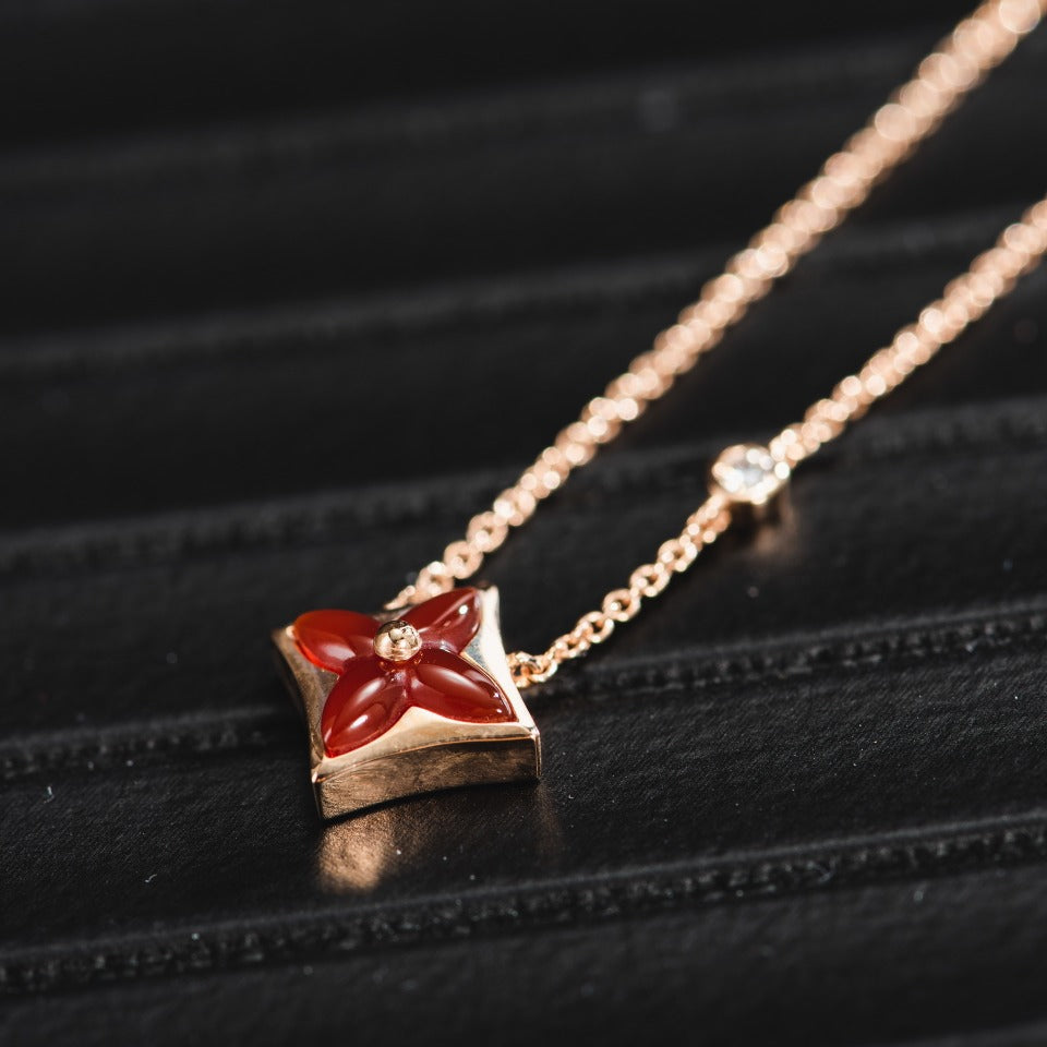 [Solara Jewelry ]STAR NECKLACE PINK GOLD 1 DIAMOND